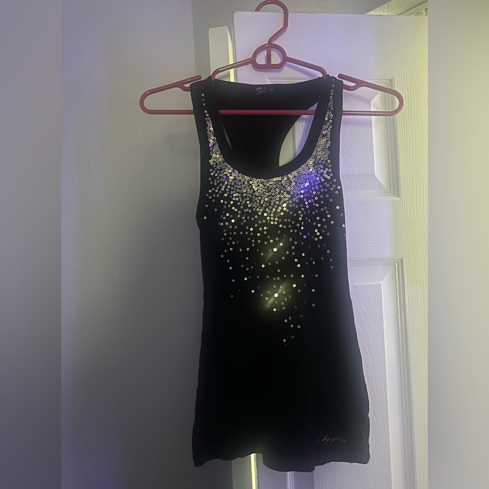 Guess Black Tank Top with Silver Embellishments